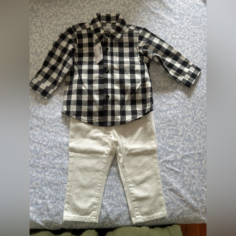 Children Place Kids Black and White Checkered Shirt & Pant